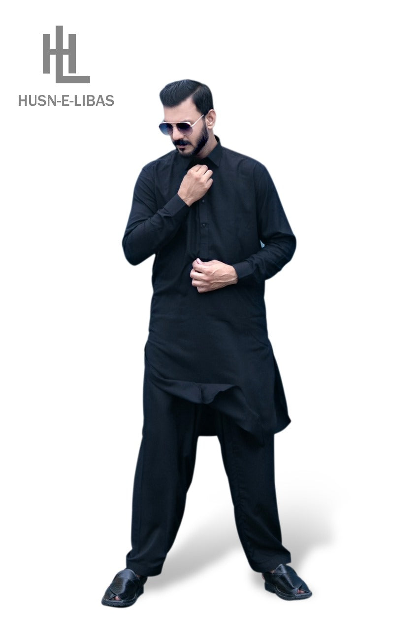 BLACK(SHORT COLLAR) WHASH&WEAR SHALWAR KAMEEZ