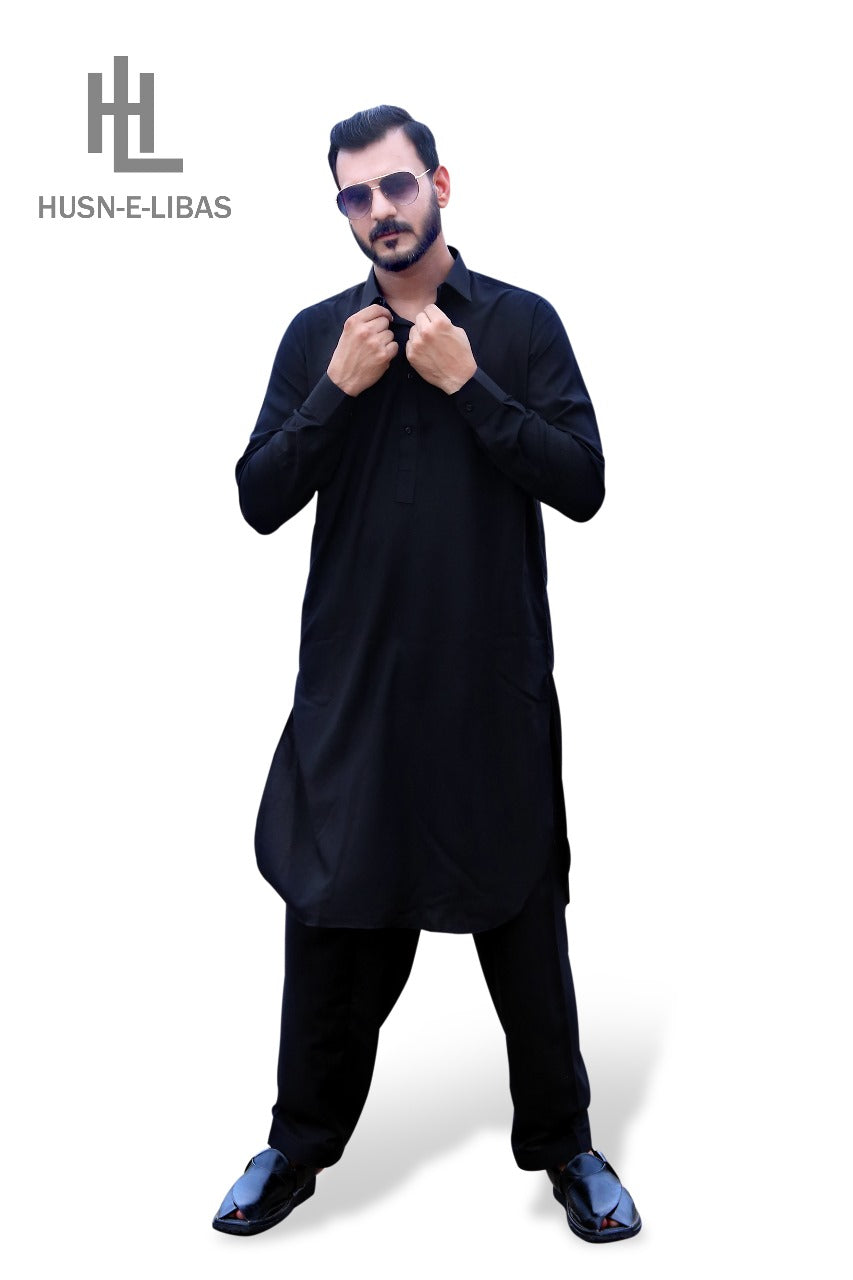 BLACK(SHORT COLLAR) WHASH&WEAR SHALWAR KAMEEZ