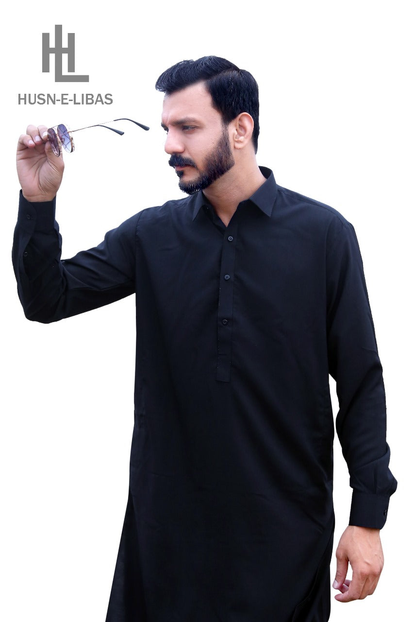 BLACK(SHORT COLLAR) WHASH&WEAR SHALWAR KAMEEZ